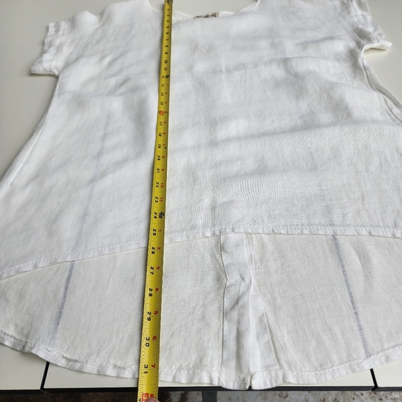 TERZO MILLENNIO 100% Linen Button Back Hi Low Coastal Top Made In ITALY White S - Picture 11 of 13